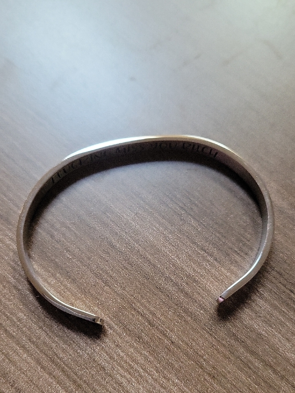 Womens Silver Tone Open Cuff Bracelet With Inscriptional Quote
